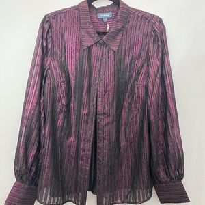 Purple Metallic Button Down Blouse NWT Size L